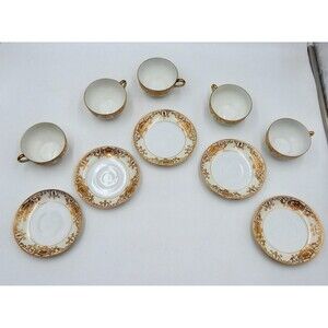 Noritake 175 Christmas Ball Coffee Cup Saucer 5 Sets 16034 White Gold Handpaint